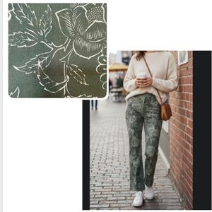 VINTAGE Style Olive Green Boho Floral Flare Pants Festival Ready